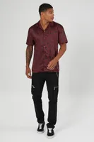 Men Star Print Short-Sleeve Shirt in Burgundy/Black Large