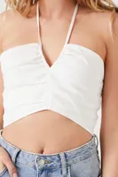 Women's Poplin Halter Crop Top White