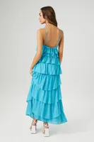 Women's Chiffon Ruffle Midi Dress in Blue Medium