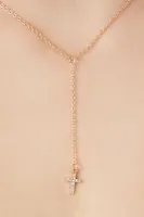 Women's Rhinestone Cross Y-Chain Necklace in Gold