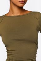 Women's Ruched Long-Sleeve T-Shirt in Olive Small