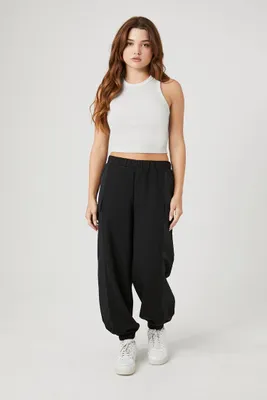 Women's Twill High-Rise Cargo Pants in Black Large