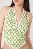 Women's Cropped Halter Top in Green Small