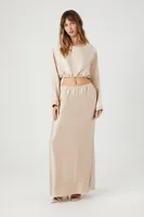 Women's Satin Crop Top & Maxi Skirt Set in Champagne Small