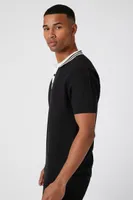 Men Striped-Trim Polo Shirt in Black/Cream, XXL