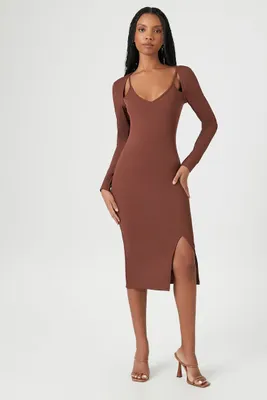 Women's Ribbed Combo Bodycon Midi Dress