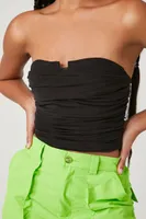 Women's Cropped Mesh Tube Top in Black Large