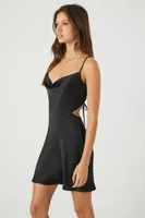 Women's Cowl Neck Satin Slip Dress in Black, XL