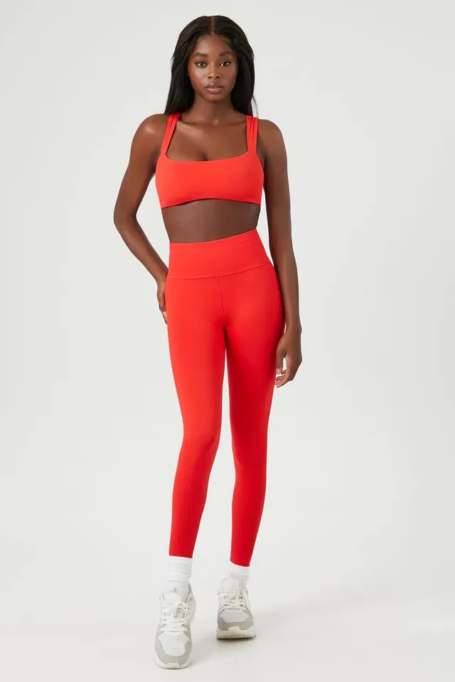 Forever 21 Women's Caged Square-Neck Sports Bra in Fiery Red Small