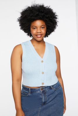 Women's Sweater-Knit Cropped Vest in Powder Blue, 2X