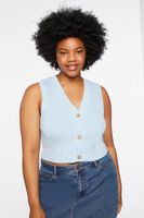 Women's Sweater-Knit Cropped Vest in Powder Blue, 1X