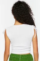 Women's Ruched Drawstring Cropped Tank Top in White Small