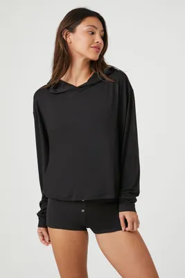 Women's Button-Front Pajama Shorts in Black Medium