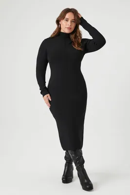 Women's Turtleneck Sweater Dress in Black, 0X