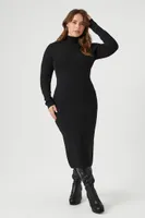 Women's Turtleneck Sweater Dress in Black, 3X