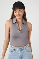 Women's Contour Split-Neck Crop Top Charcoal