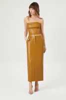 Women's Faux Leather Cropped Tube Top in Cigar Small