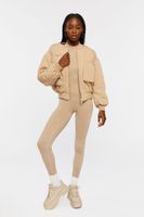 Women's Zip-Up Utility Bomber Jacket in Khaki Medium