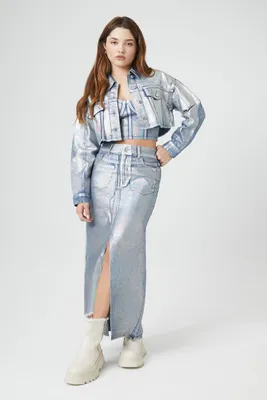 Women's Iridescent Denim A-Line Maxi Skirt Small