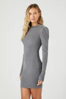 Women's Puff-Sleeve Mini Sweater Dress Charcoal