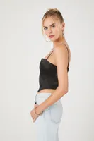 Women's Satin Corset Cropped Cami in Black Small