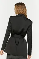 Women's Satin Belted Double-Breasted Blazer in Black Small