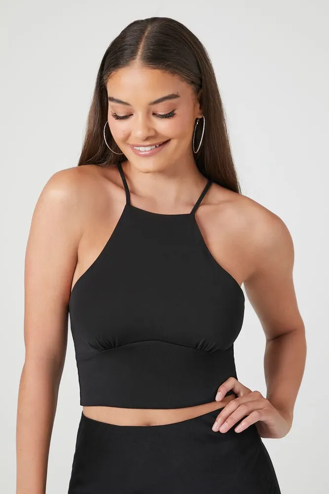 Forever 21 Women's Lace-Up Cropped Cami in Black Large