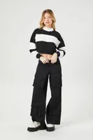 Women's Striped French Terry Pullover in Black/White Large