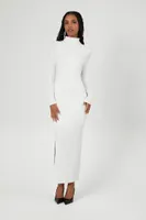 Women's Ribbed Mock Neck Maxi Dress in White Medium