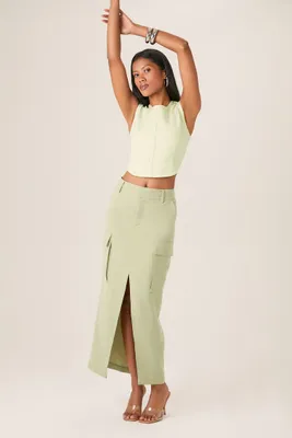 Women's Cargo Slit Straight Maxi Skirt in Olive Small