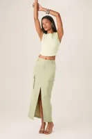 Women's Cargo Slit Straight Maxi Skirt in Olive Small