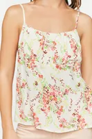 Women's Floral Print Tie-Back Cami Vanilla/Peach