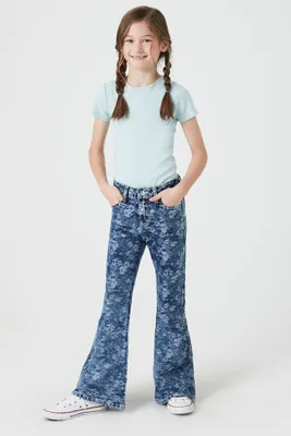 Girls Floral Flare Jeans (Kids) Medium Denim,