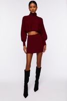 Women's Ribbed Sweater & Mini Skirt Set in Merlot Large