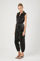 Women's Sleeveless Drawstring Jumpsuit in Black Medium