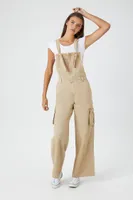 Women's Canvas Cargo Wide-Leg Overalls in Tan Small