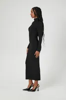 Women's Ribbed Mock Neck Maxi Dress Black