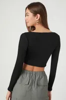 Women's Ribbed Corset Crop Top in Black Small