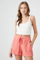 Women's Textured Drawstring Pull-On Shorts in Coral Medium