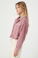 Women's Faux Shearling Cropped Shacket in Mauve, XL