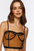 Women's Mesh Lace-Trim Bustier Crop Top in Black/Gold Large