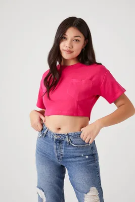 Women's French Terry Cropped T-Shirt in Hibiscus Medium