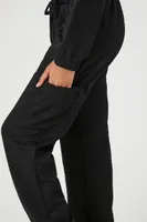 Women's Waffle Knit Cargo Pants in Black Large