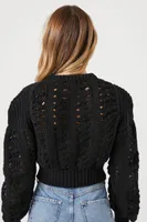 Women's Open-Knit Cropped Sweater Black