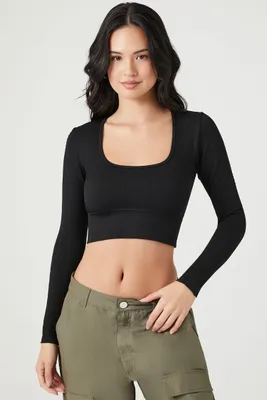 Women's Seamless Cable Knit Crop Top Black