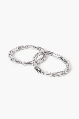 Women's Dual Anchor Chain Bracelet Set in Silver