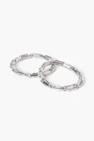 Women's Dual Anchor Chain Bracelet Set in Silver