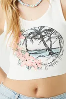 Women's Waikiki Hawaii Graphic Tank Top in White, XL