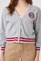 Women's NYC Graphic Varsity Cardigan Sweater in Grey Large