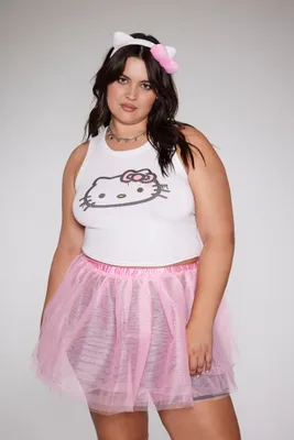 Women's Hello Kitty Top Skirt & Headband Set in Pink, 2X